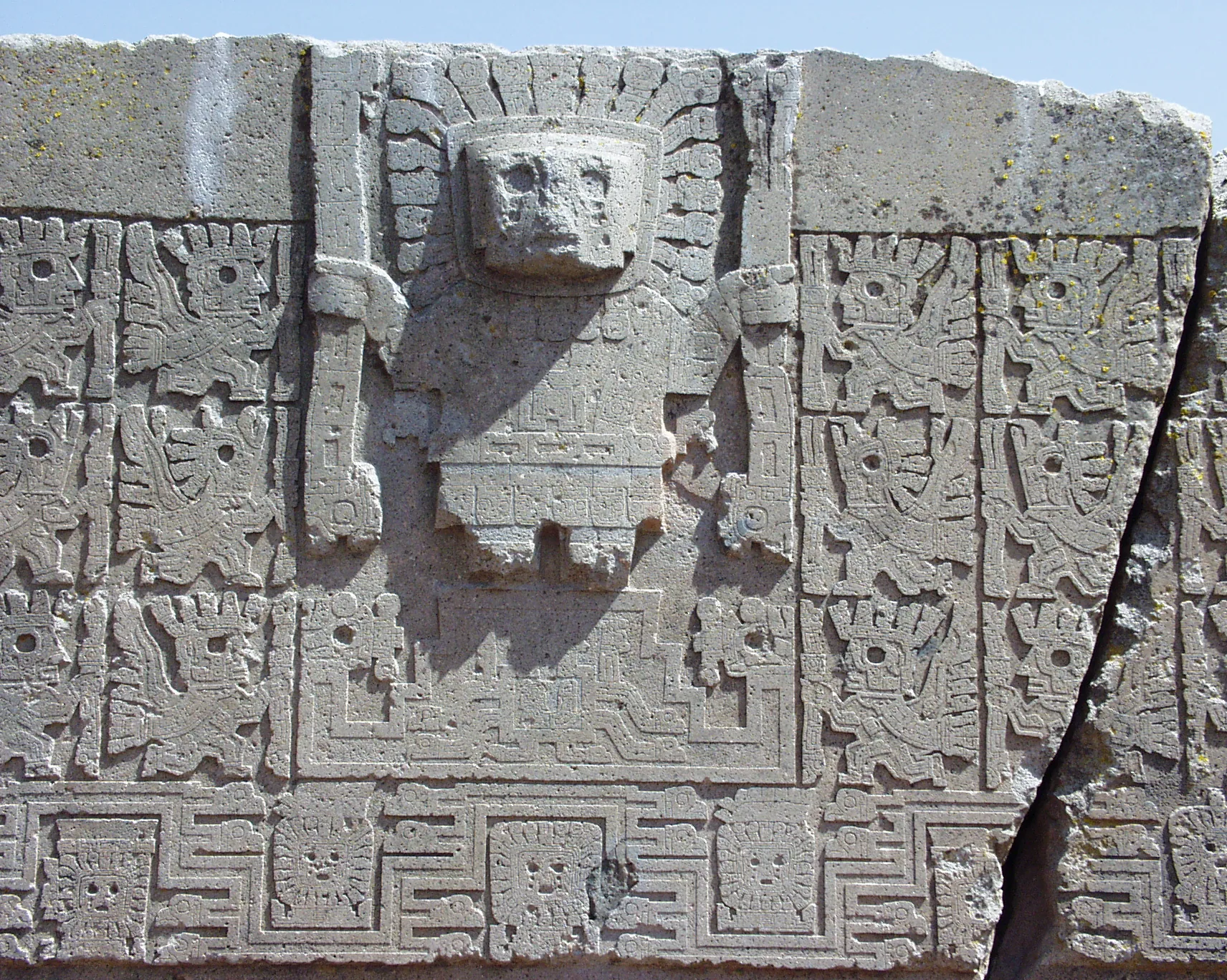Detail der zentralen Relieffigur am Sonnentor von Tiwanaku